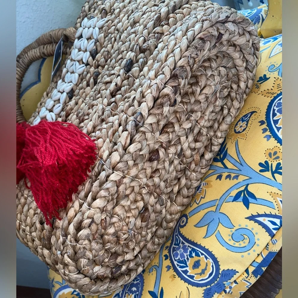 Haute Hippie‎ Woven Tote with Red and White Accents